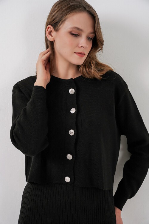 Kadın Hırka Elbise Triko İkili Takım 15960 - Siyah