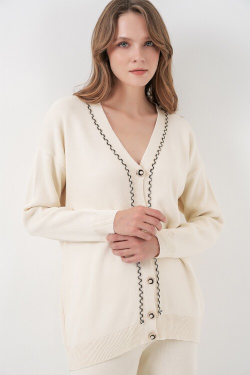 Kadın Hırka Pantolon Triko İkili Takım 15956 - Ekru