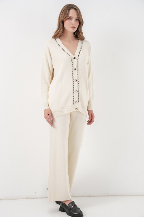 Kadın Hırka Pantolon Triko İkili Takım 15956 - Ekru
