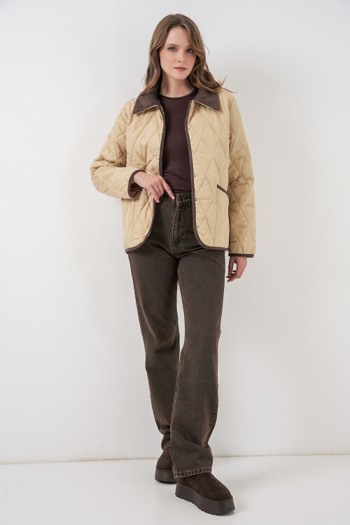 Kadın Kapitone Oversize Mont 5226 - Bej