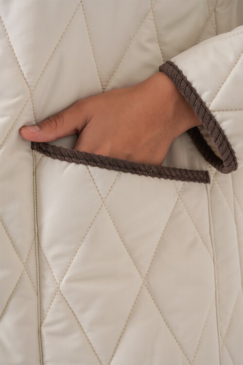 Kadın Kapitone Oversize Mont 5226 - Ekru Kahve