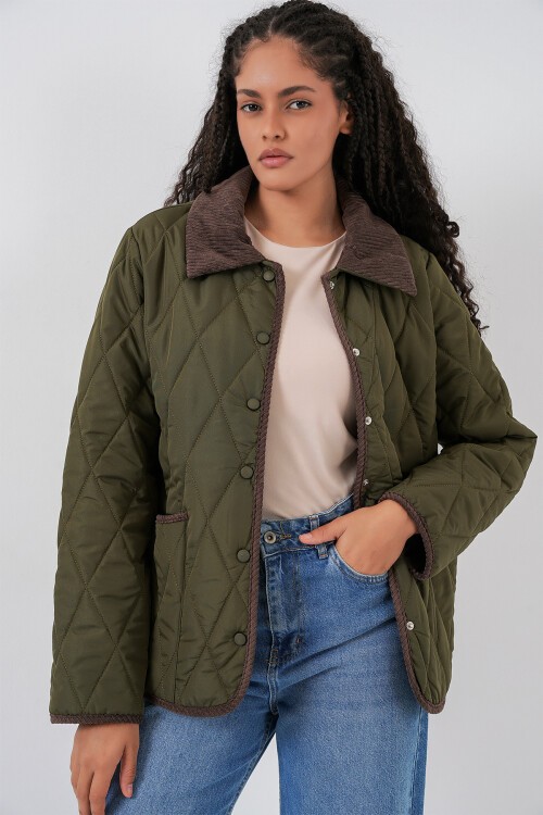 Kadın Kapitone Oversize Mont 5226 - Haki Kahve