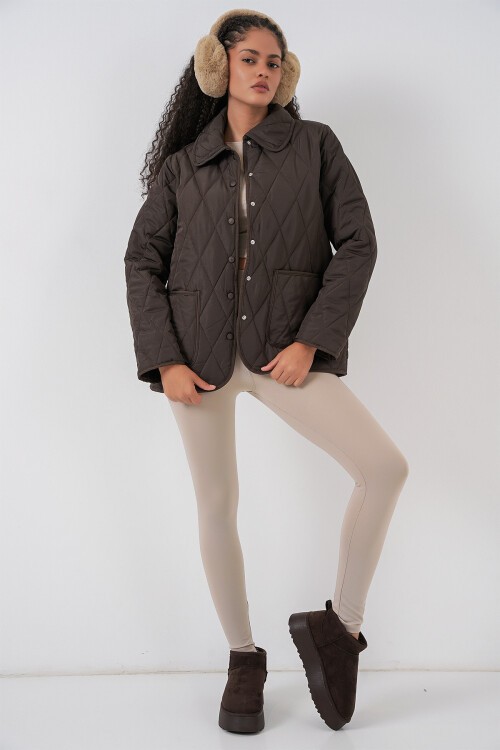 Kadın Kapitone Oversize Mont 5226 - Kahverengi