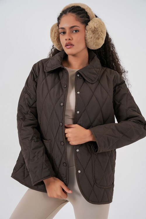 Kadın Kapitone Oversize Mont 5226 - Kahverengi