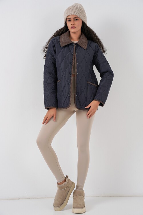 Kadın Kapitone Oversize Mont 5226 - Lacivert Kahve