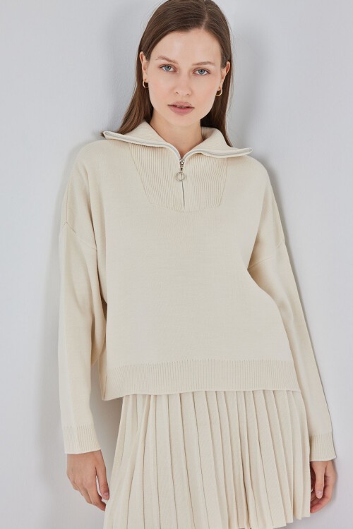 Kadın Kazak Etek İkili Takım 15938 - Ekru