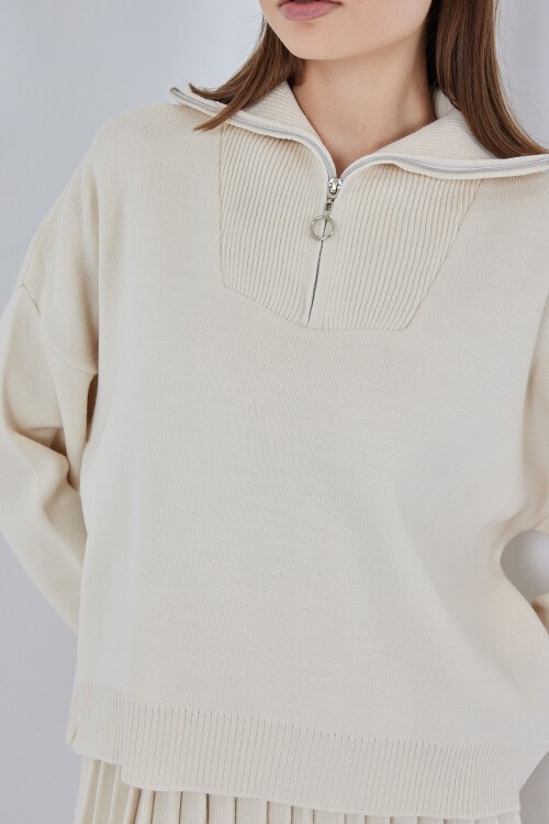 Kadın Kazak Etek İkili Takım 15938 - Ekru