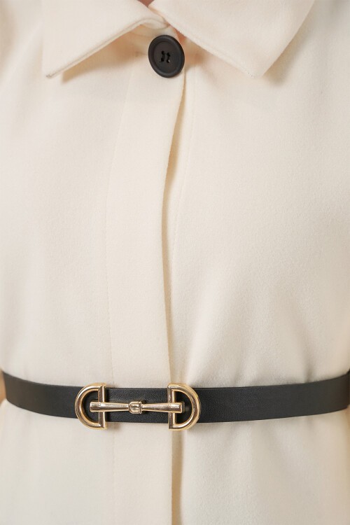 Kadın Kemerli Kaşe Panço 9170 - Ekru