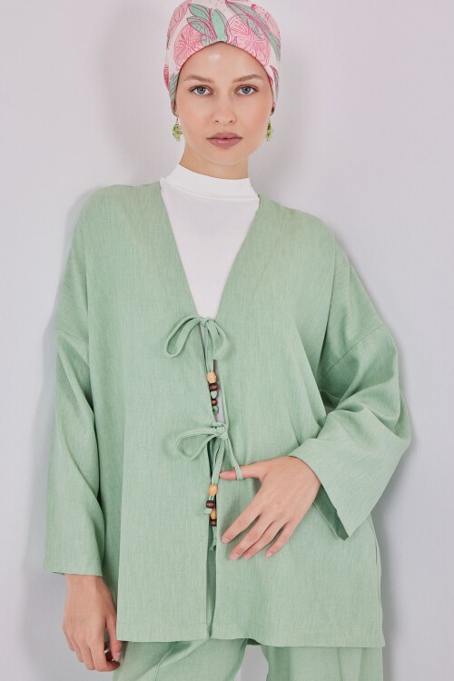 Kadın Keten Kimono İkili Takım 6727 - E.Yeşil