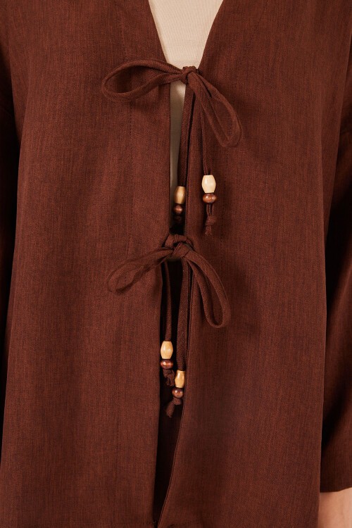 Kadın Keten Kimono İkili Takım 6727 - Kahverengi