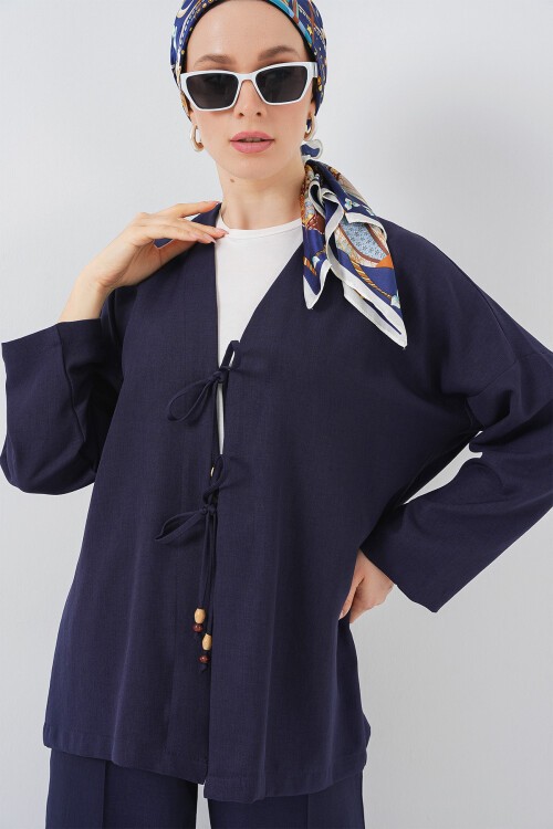 Kadın Keten Kimono İkili Takım 6727 - Lacivert