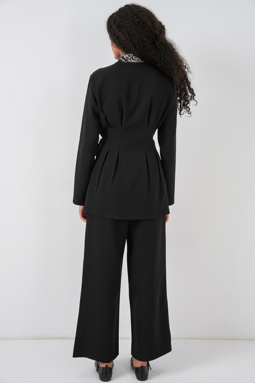 Kadın Kimono Pantolon Kumaş Takım 30054 - Siyah