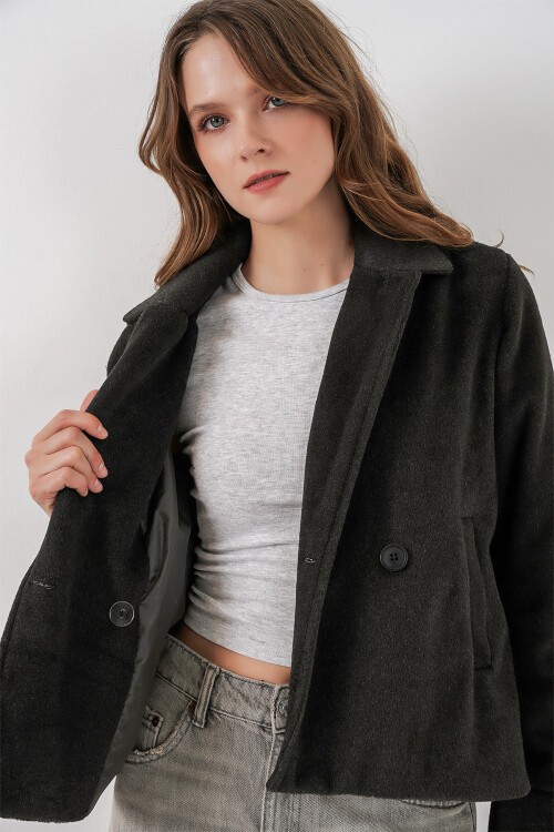 Kadın Kısa Kaşe Ceket 0725 - Antrasit