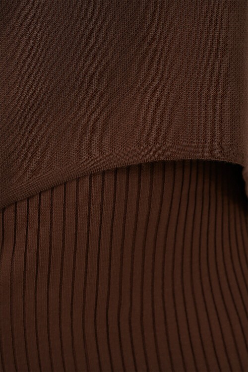 Kadın Kısa Kazaklı Triko Elbise 15958 - Kahverengi