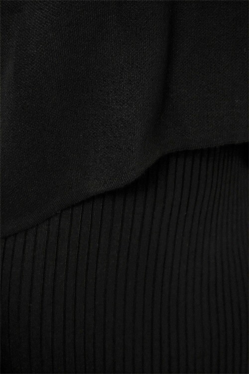 Kadın Kısa Kazaklı Triko Elbise 15958 - Siyah