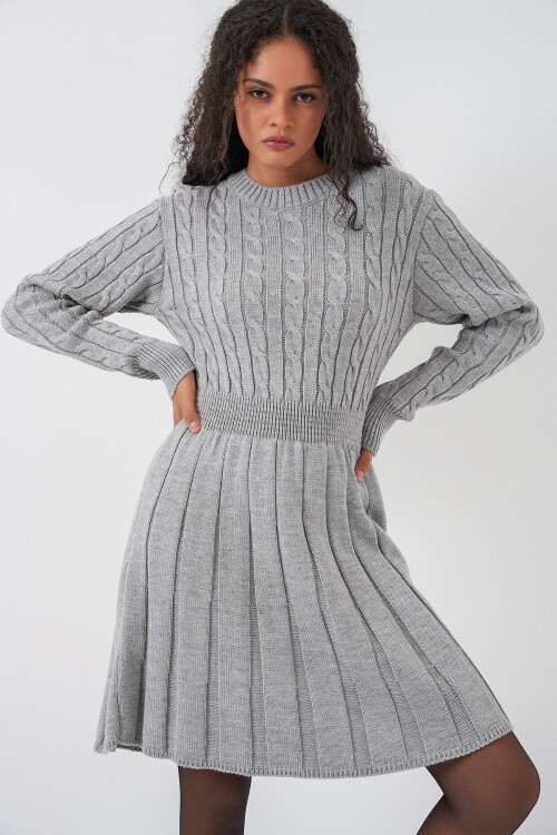 Kadın Kısa Triko Elbise 15943 - Gri