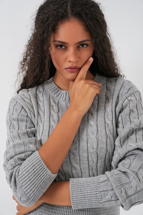 Kadın Kısa Triko Elbise 15943 - Gri