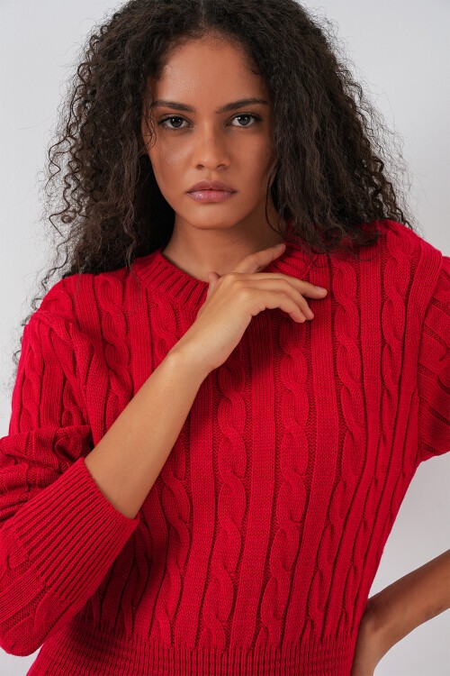 Kadın Kısa Triko Elbise 15943 - Kırmızı