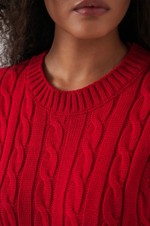 Kadın Kısa Triko Elbise 15943 - Kırmızı