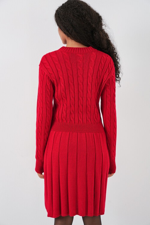 Kadın Kısa Triko Elbise 15943 - Kırmızı