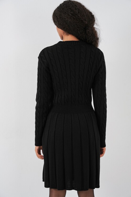 Kadın Kısa Triko Elbise 15943 - Siyah