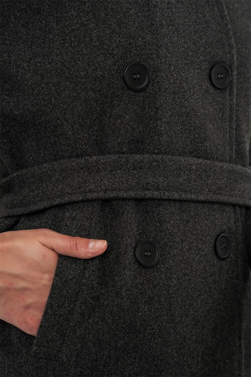 Kadın Kuşaklı Kaşe Kaban 9162 - Antrasit