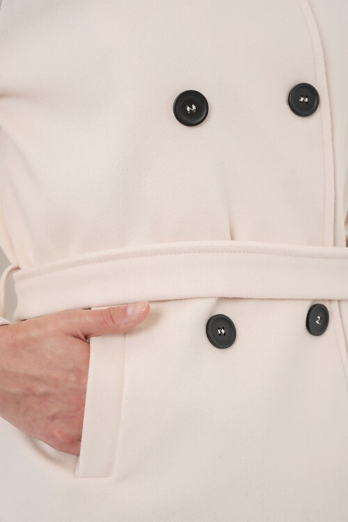 Kadın Kuşaklı Kaşe Kaban 9162 - Ekru