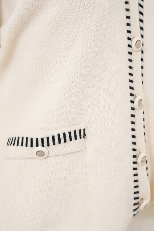 Kadın Nakışlı Triko Hırka Pantolon İkili Takım 15963 - Ekru