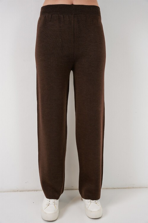 Kadın Nakışlı Triko Hırka Pantolon İkili Takım 15963 - Kahverengi