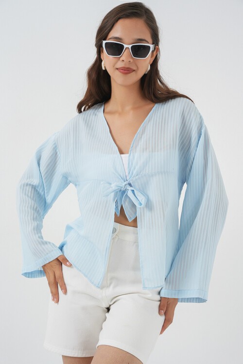 Kadın Önü Bağcıklı Bluz 952 - Mavi