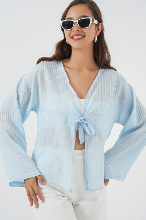 Kadın Önü Bağcıklı Bluz 952 - Mavi