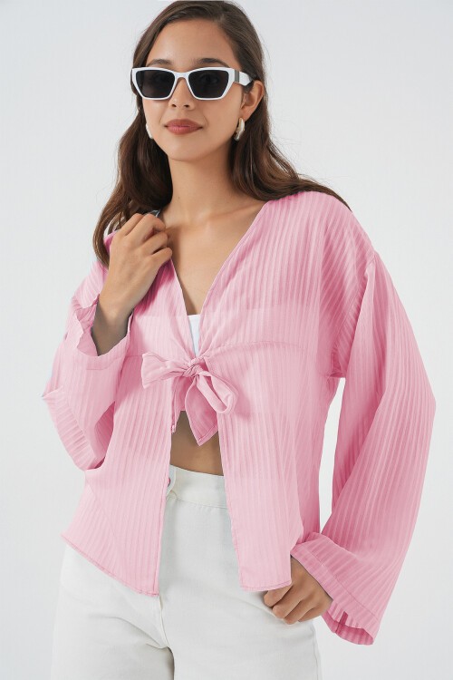 Kadın Önü Bağcıklı Bluz 952 - Pudra
