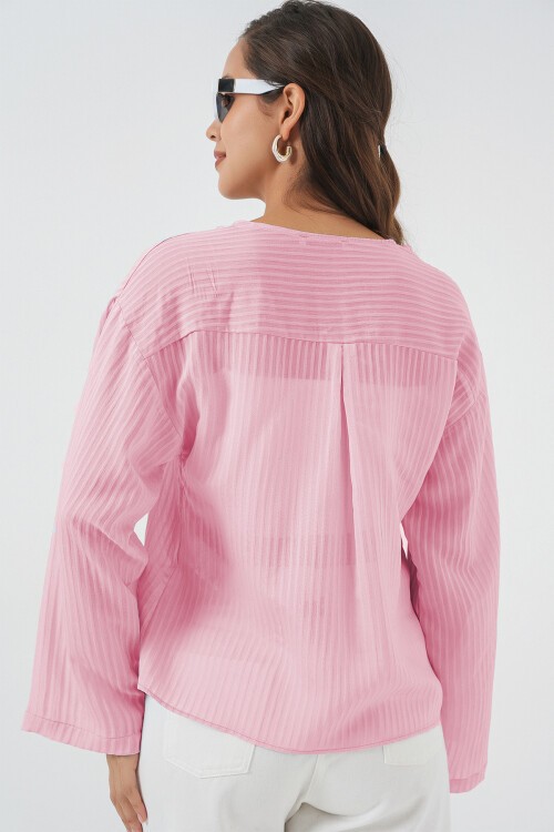 Kadın Önü Bağcıklı Bluz 952 - Pudra