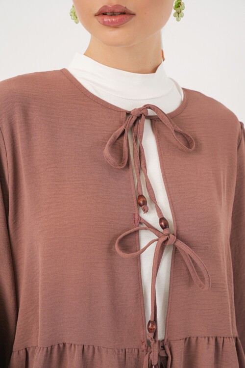 Kadın Önü Bağcıklı Tunik Pantolon İkili Takım 6744 - D.Gül Kurusu