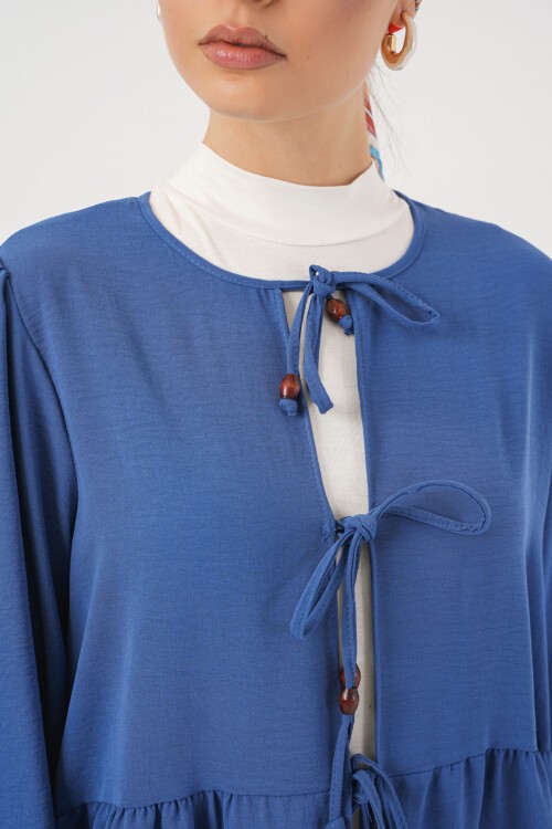 Kadın Önü Bağcıklı Tunik Pantolon İkili Takım 6744 - İndigo