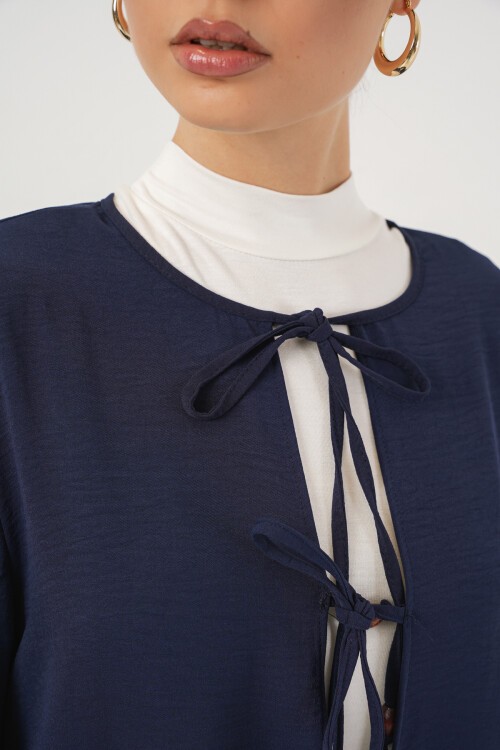 Kadın Önü Bağcıklı Tunik Pantolon İkili Takım 6744 - Lacivert