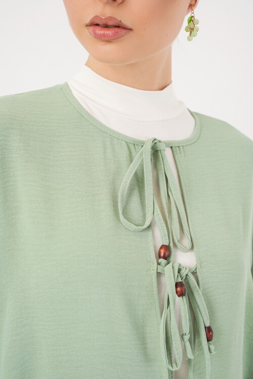 Kadın Önü Bağcıklı Tunik Pantolon İkili Takım 6744 - Mint