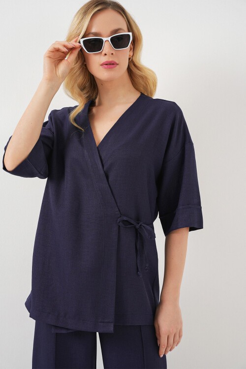 Kadın Önü Bağlamalı Alt Üst Takım 6745 - Lacivert