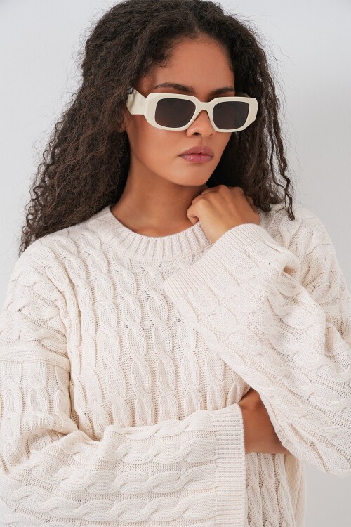 Kadın Örgülü Uzun Tiko Elbise 15944 - Ekru