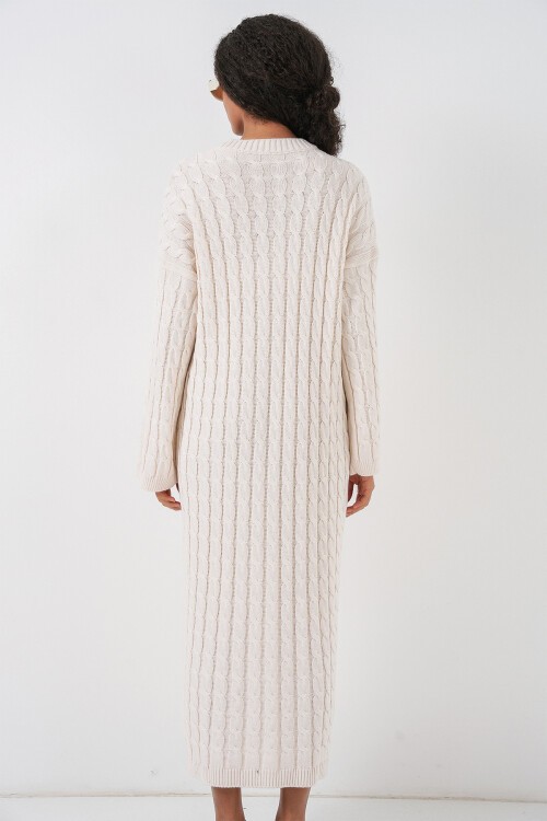Kadın Örgülü Uzun Tiko Elbise 15944 - Ekru