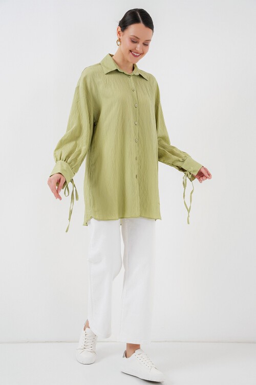 Kadın Oversize Bağcıklı Gömlek 5954 - E.Yeşil