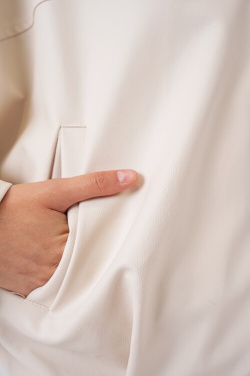 Kadın Oversize Deri Ceket 1055 - Ekru