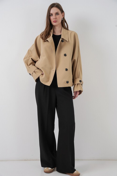 Kadın Oversize Kısa Trençkot 5977 - Bej