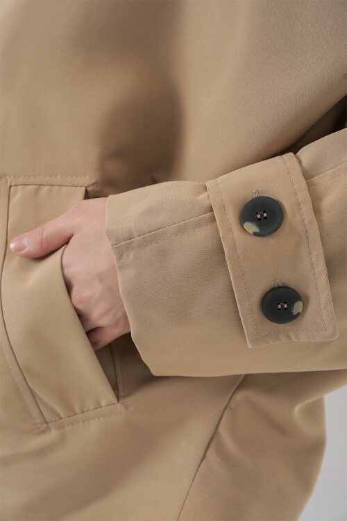 Kadın Oversize Kısa Trençkot 5977 - Bej