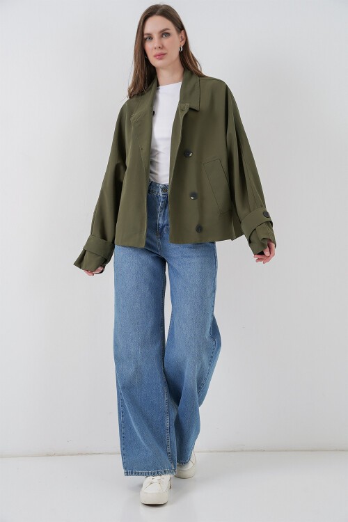 Kadın Oversize Kısa Trençkot 5977 - Haki