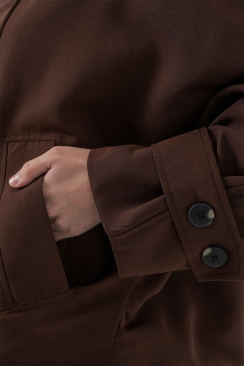 Kadın Oversize Kısa Trençkot 5977 - Kahverengi