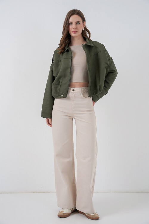 Kadın Oversize Süet Ceket 1055 - A.Haki