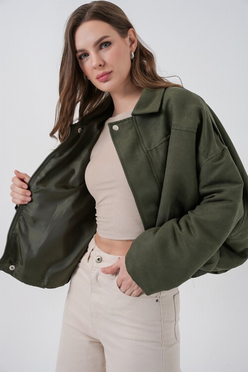 Kadın Oversize Süet Ceket 1055 - A.Haki