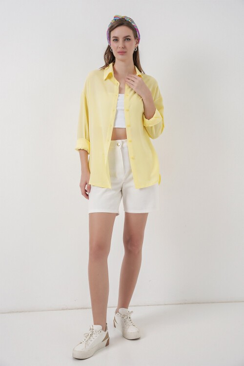 Kadın Oversize Viskon Gömlek 3785 - Sarı