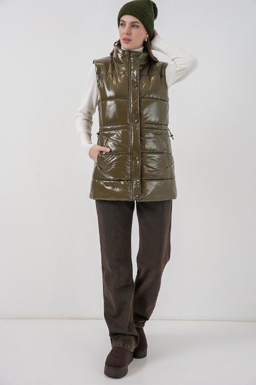 Kadın Parlak Şişme Yelek 5218 - Haki
